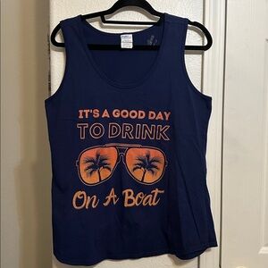 Port & Company Navy Tank Top with Orange Graphic
